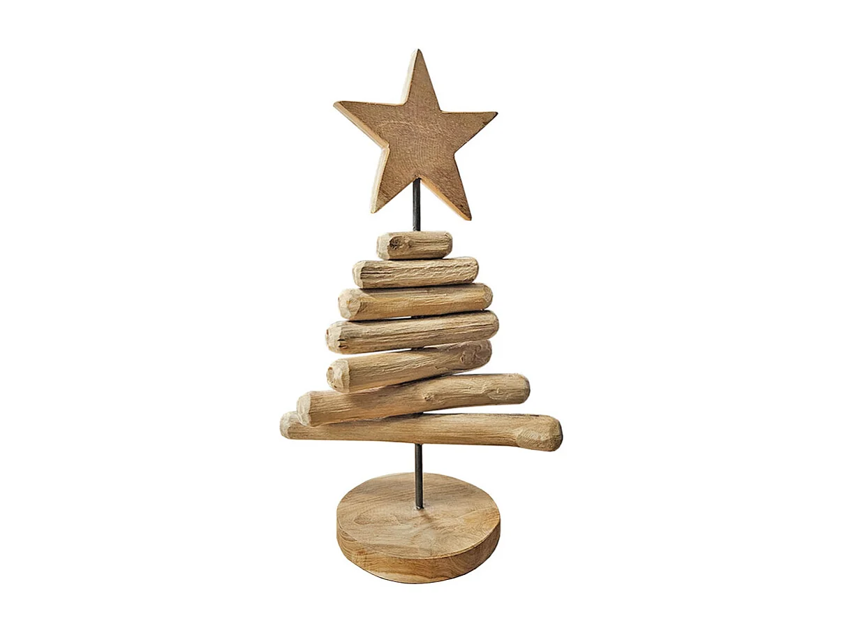 Petit sapin H. 35 cm en bois de teck et métal effet vieilli - MERRY