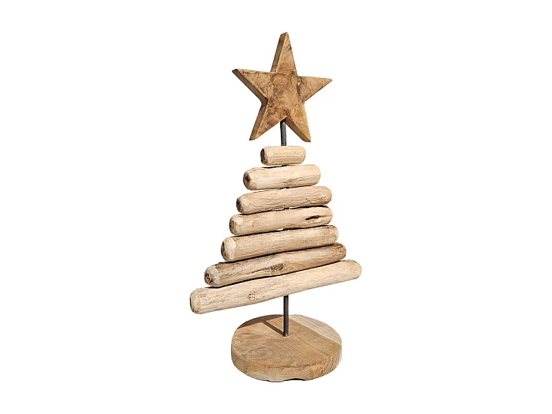 Petit sapin H. 35 cm en bois de teck et métal effet vieilli - MERRY