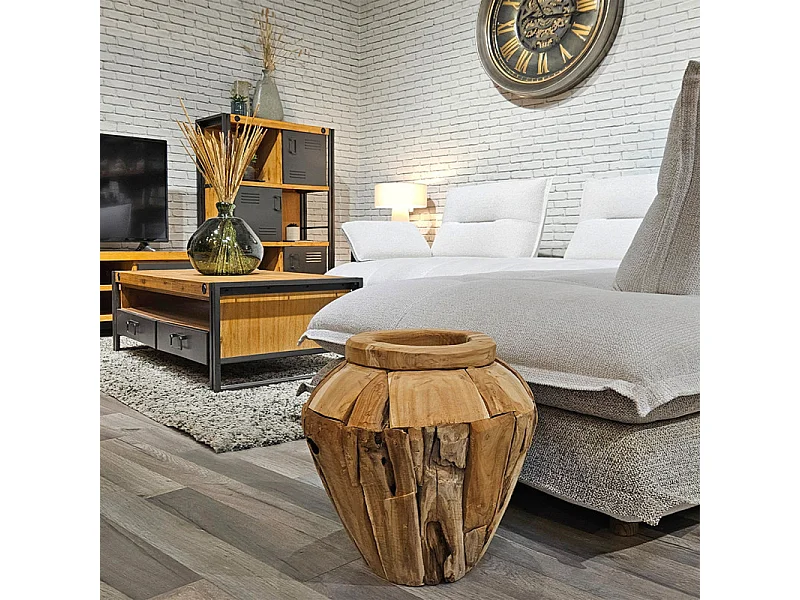 Vase décoratif en bois de teck massif H. 39 cm - WINNIE M