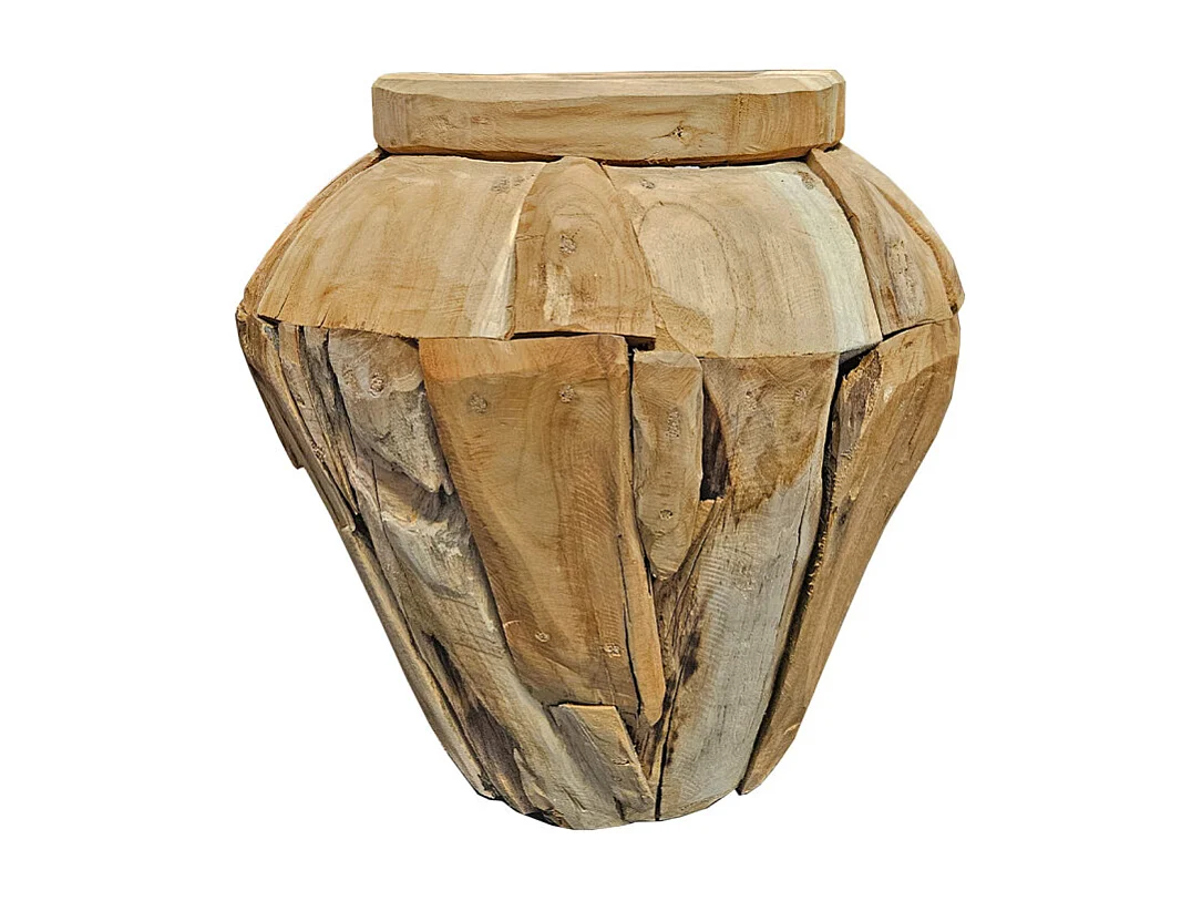 Vase décoratif en bois de teck massif H. 39 cm - WINNIE M