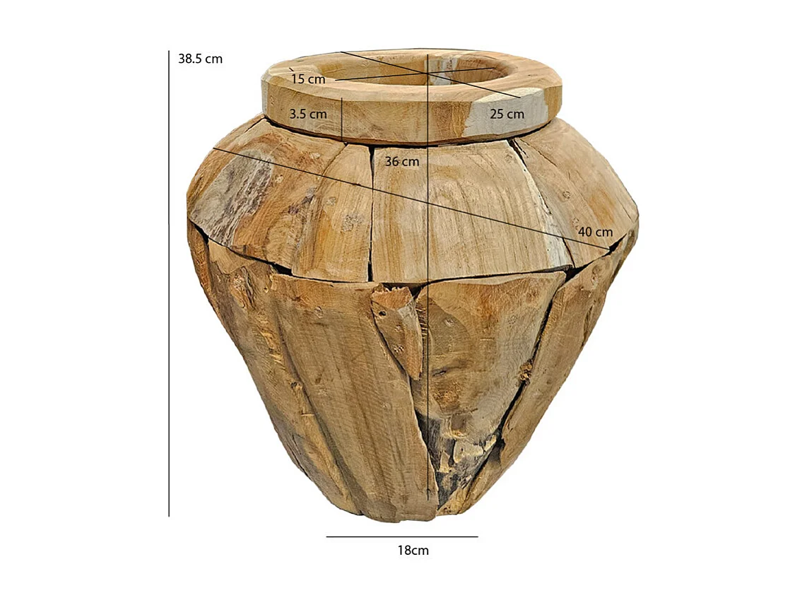 Vase décoratif en bois de teck massif H. 39 cm - WINNIE M