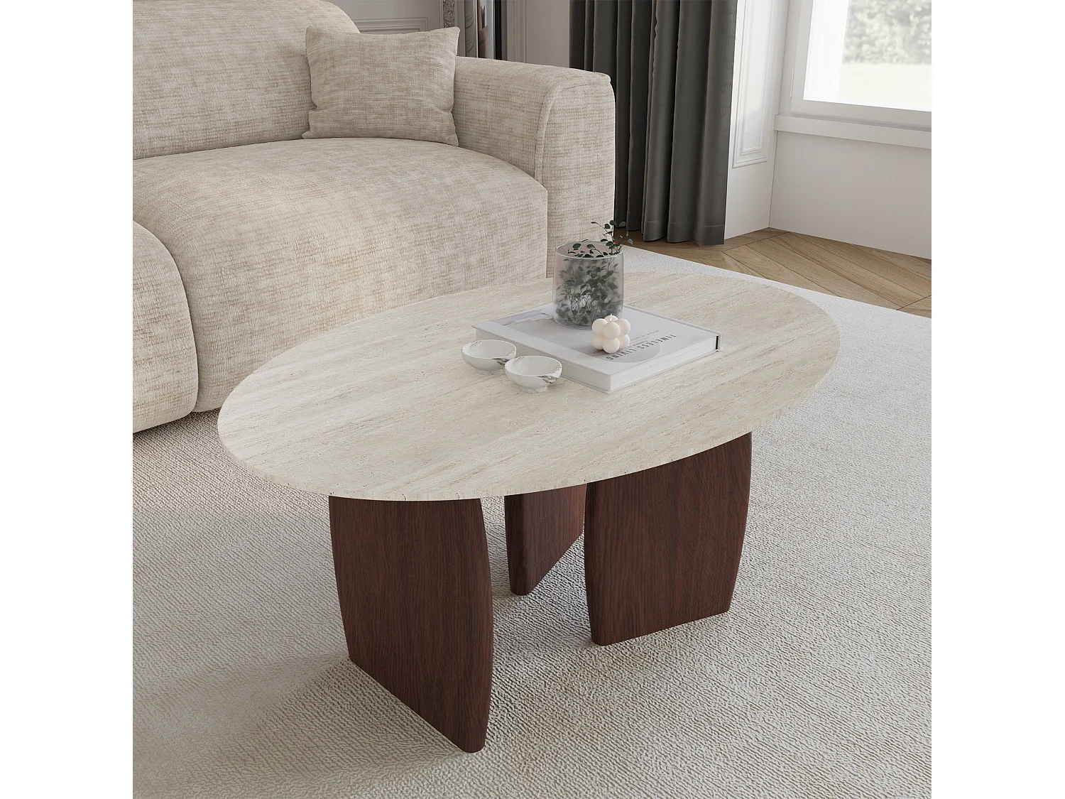 Table basse céramique aspect travertin  90cm BALI