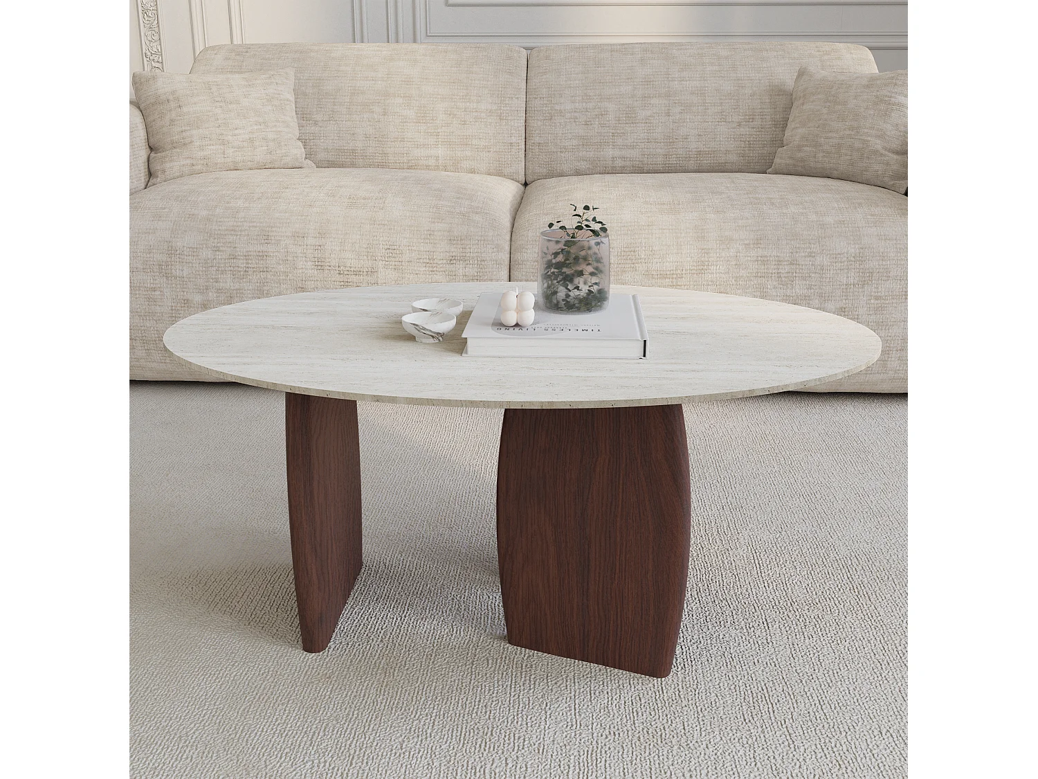 Table basse céramique aspect travertin 90cm BALI