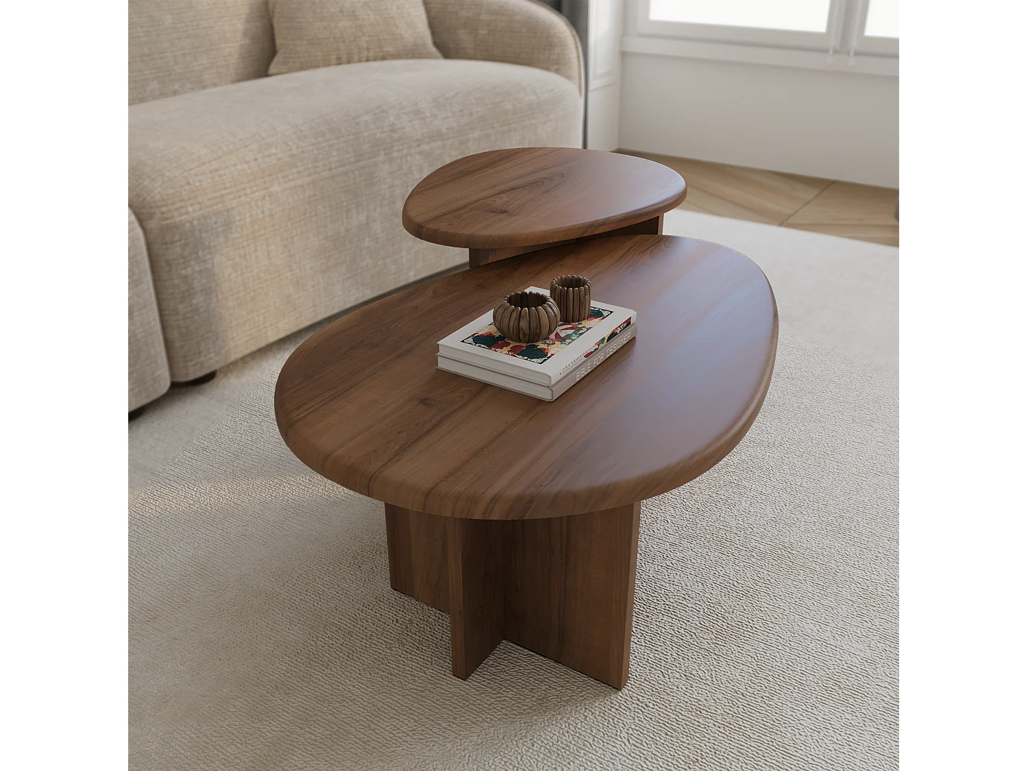 Lot de 2 tables basses gigognes noyer CEDRA