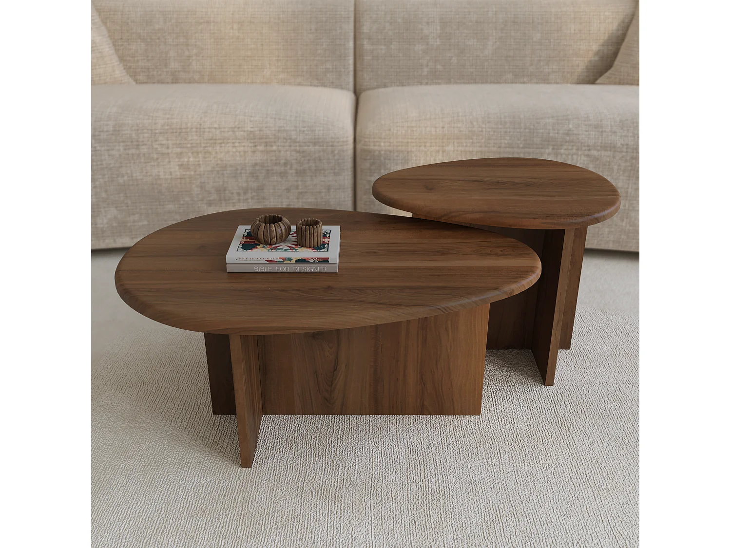 Lot de 2 tables basses gigognes noyer CEDRA