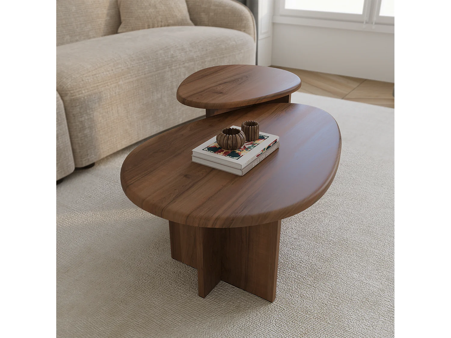 Lot de 2 tables basses gigognes noyer CEDRA