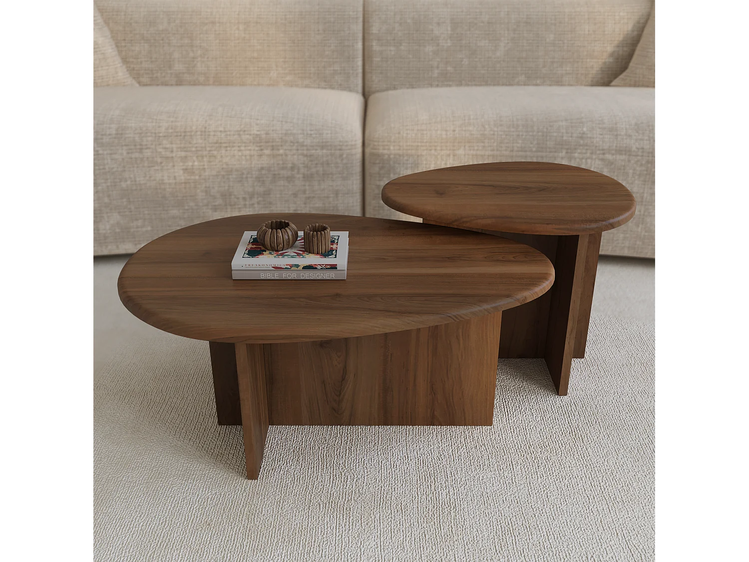 Lot de 2 tables basses gigognes noyer CEDRA