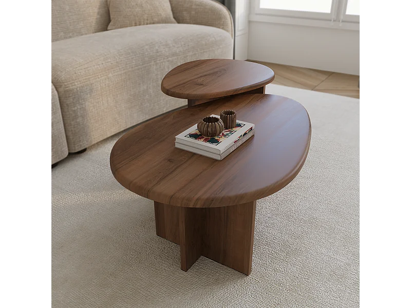 Lot de 2 tables basses gigognes noyer CEDRA