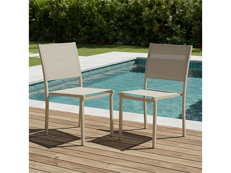 Lot de 2 chaises de jardin aluminium et textilène crème