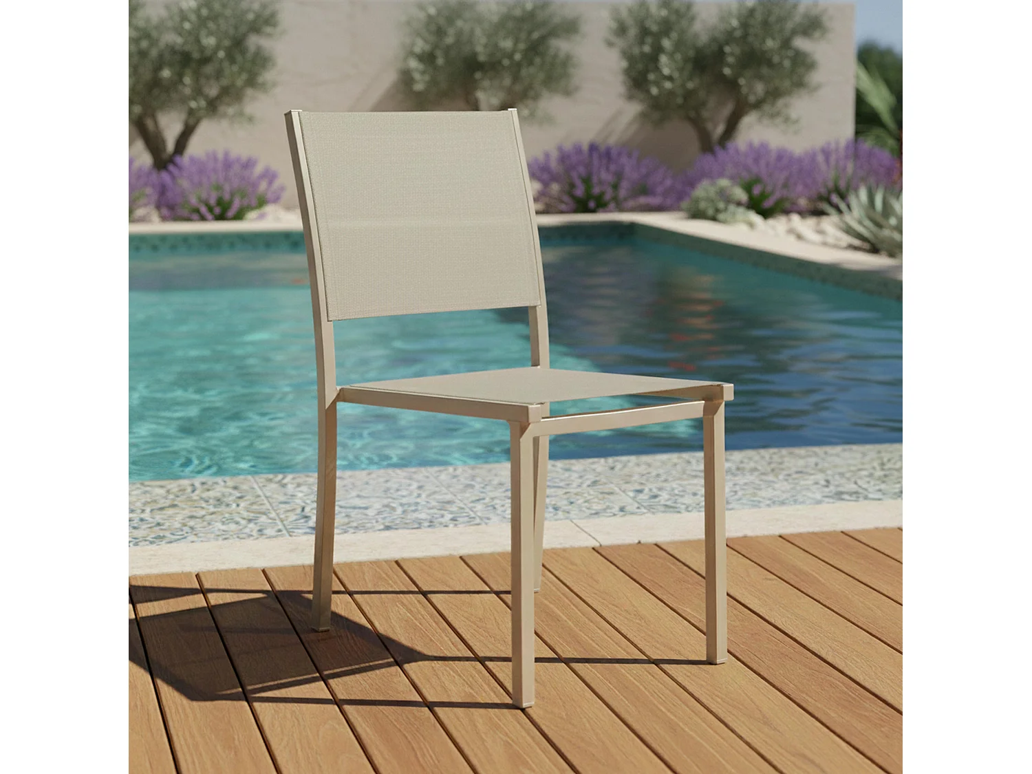 Chaise de jardin aluminium et textilène crème