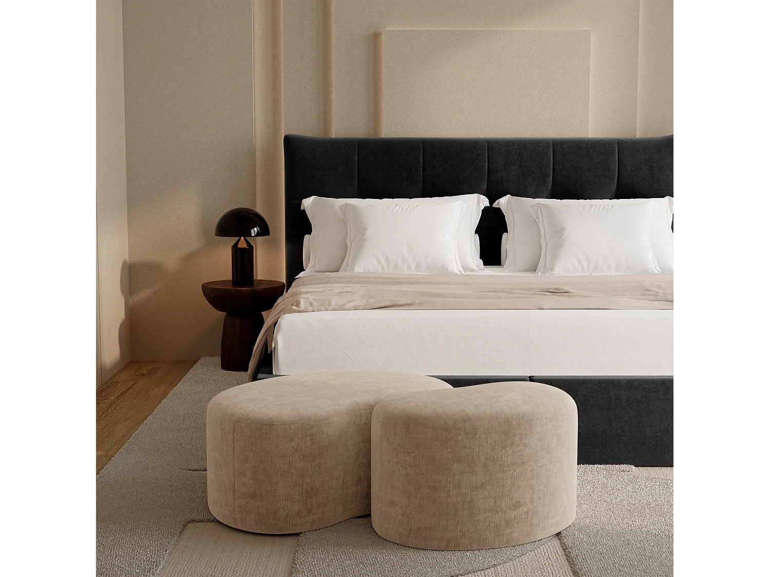 Pouf 80cm velours taupe DUNE