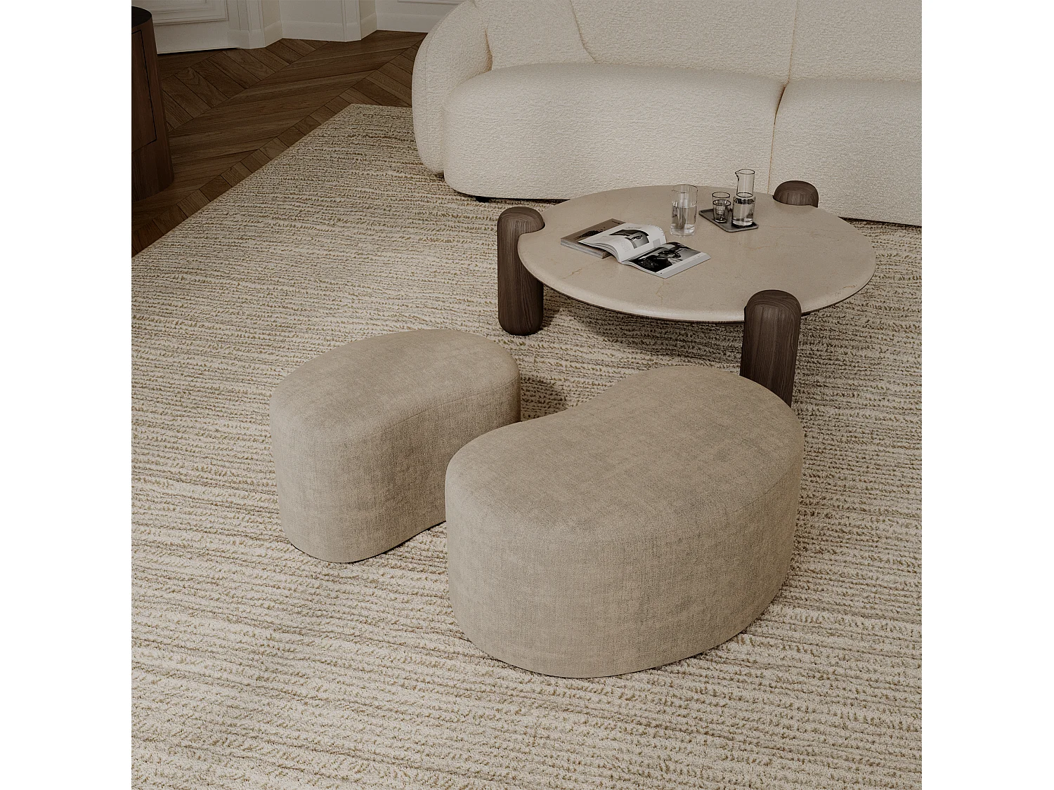 Pouf 80cm DUNE en velours taupe