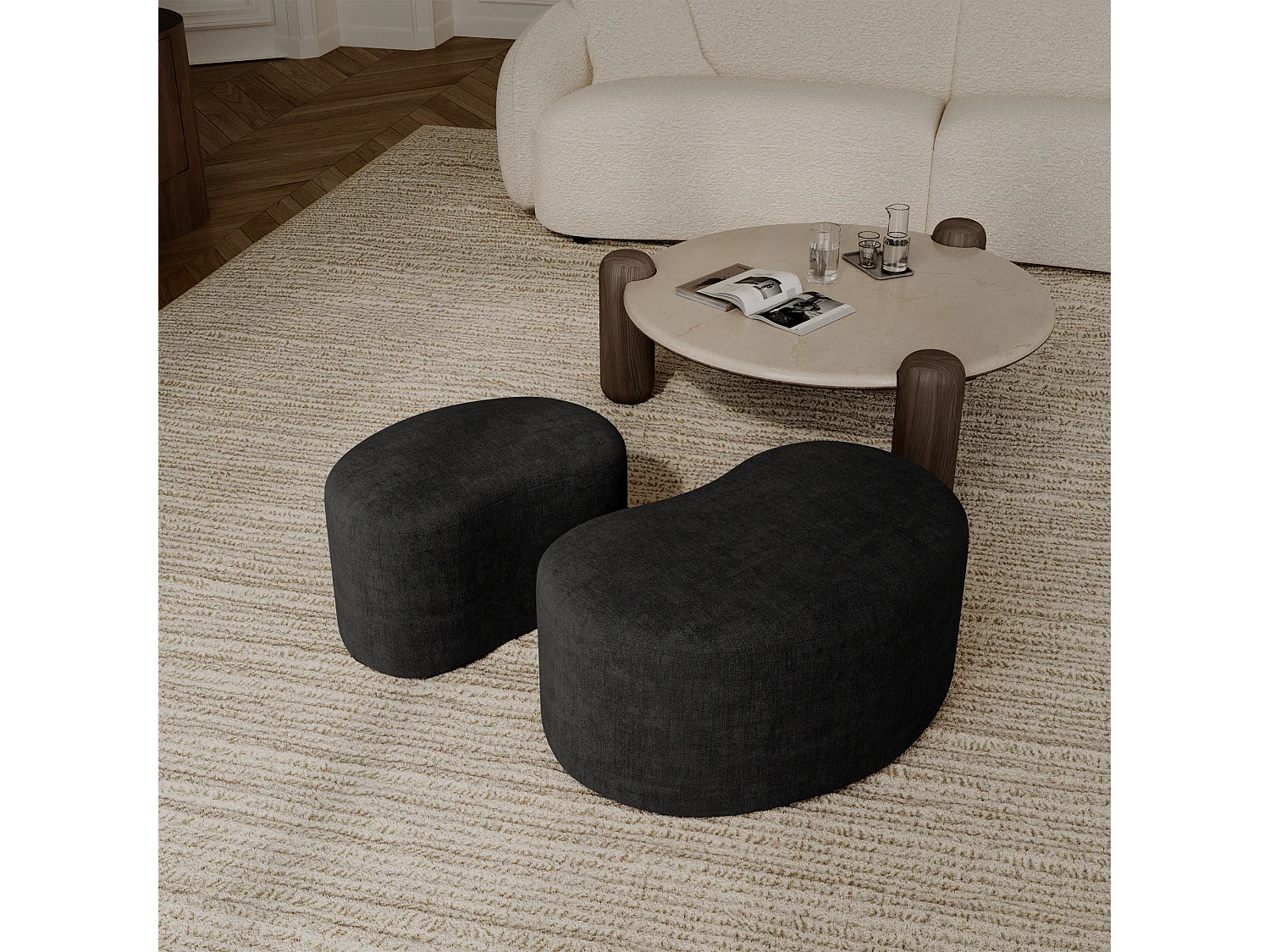 Pouf 60cm velours noir DUNE