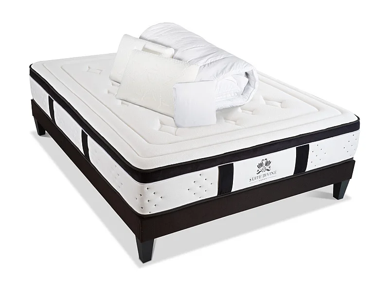 SUITE ETOILEE | Pack Prêt à dormir SUITE DIVINE 140x200 cm | Matelas Mémoire de forme + Sommier + Accessoires