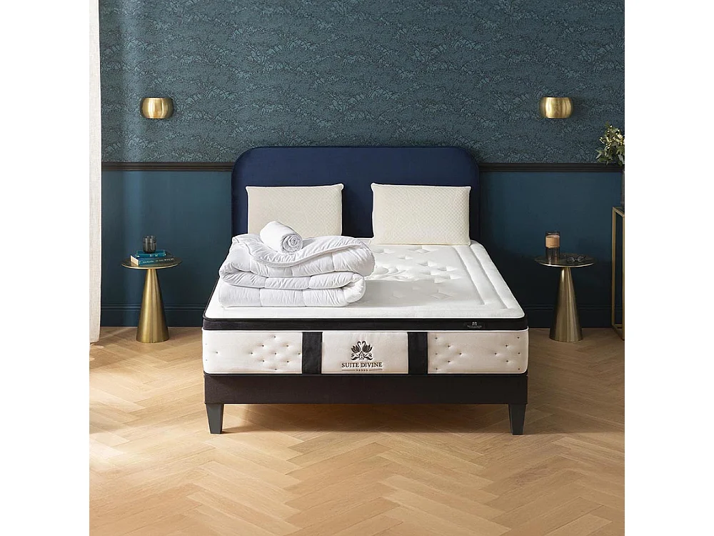 SUITE ETOILEE | Pack Prêt à dormir SUITE DIVINE 140x190 cm | Matelas Mémoire de forme + Sommier + Accessoires