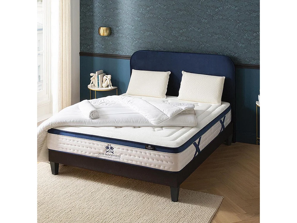 SUITE ETOILEE | Pack Prêt à dormir SUITE PRESIDENTIELLE 140x190 cm | Matelas Mémoire de forme + Sommier + Accessoires