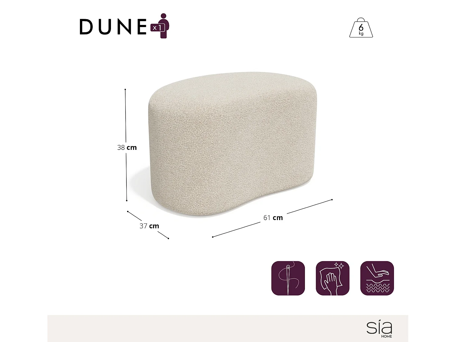 Pouf 60cm DUNE en tissu bouclette taupe