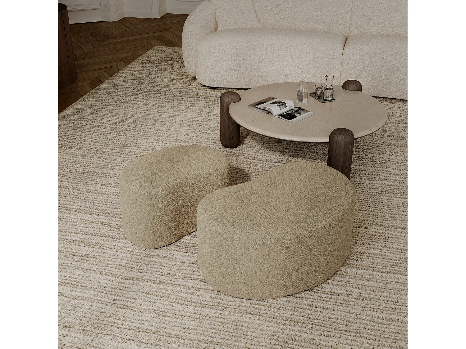 Pouf 60cm DUNE en tissu bouclette taupe