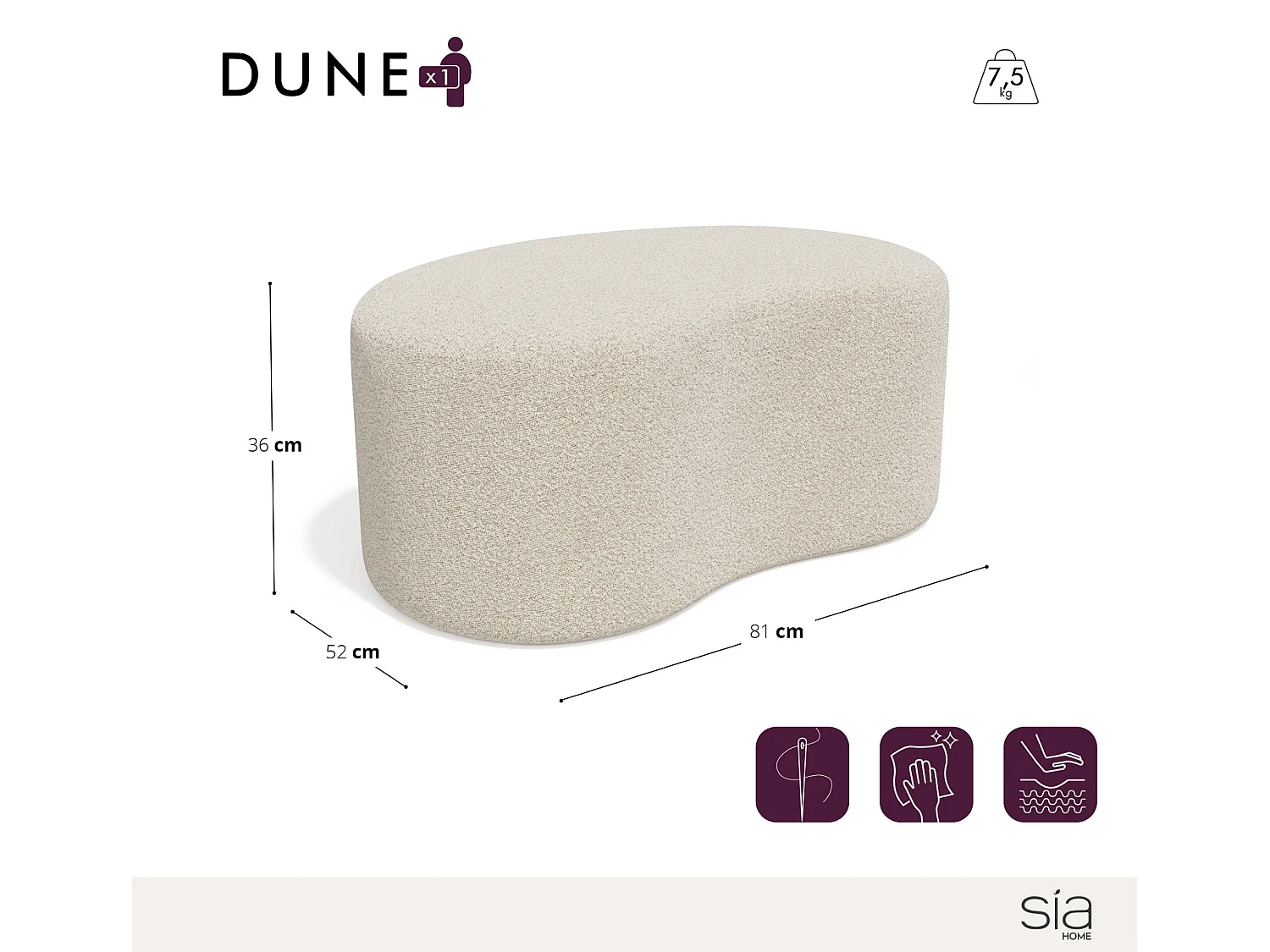 Pouf 80cm DUNE en tissu bouclette taupe