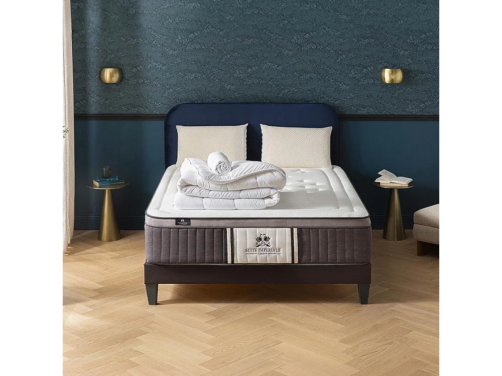SUITE ETOILEE | Pack Prêt à dormir SUITE IMPERIALE 160x200 cm | Matelas Mémoire de forme + Sommier + Accessoires