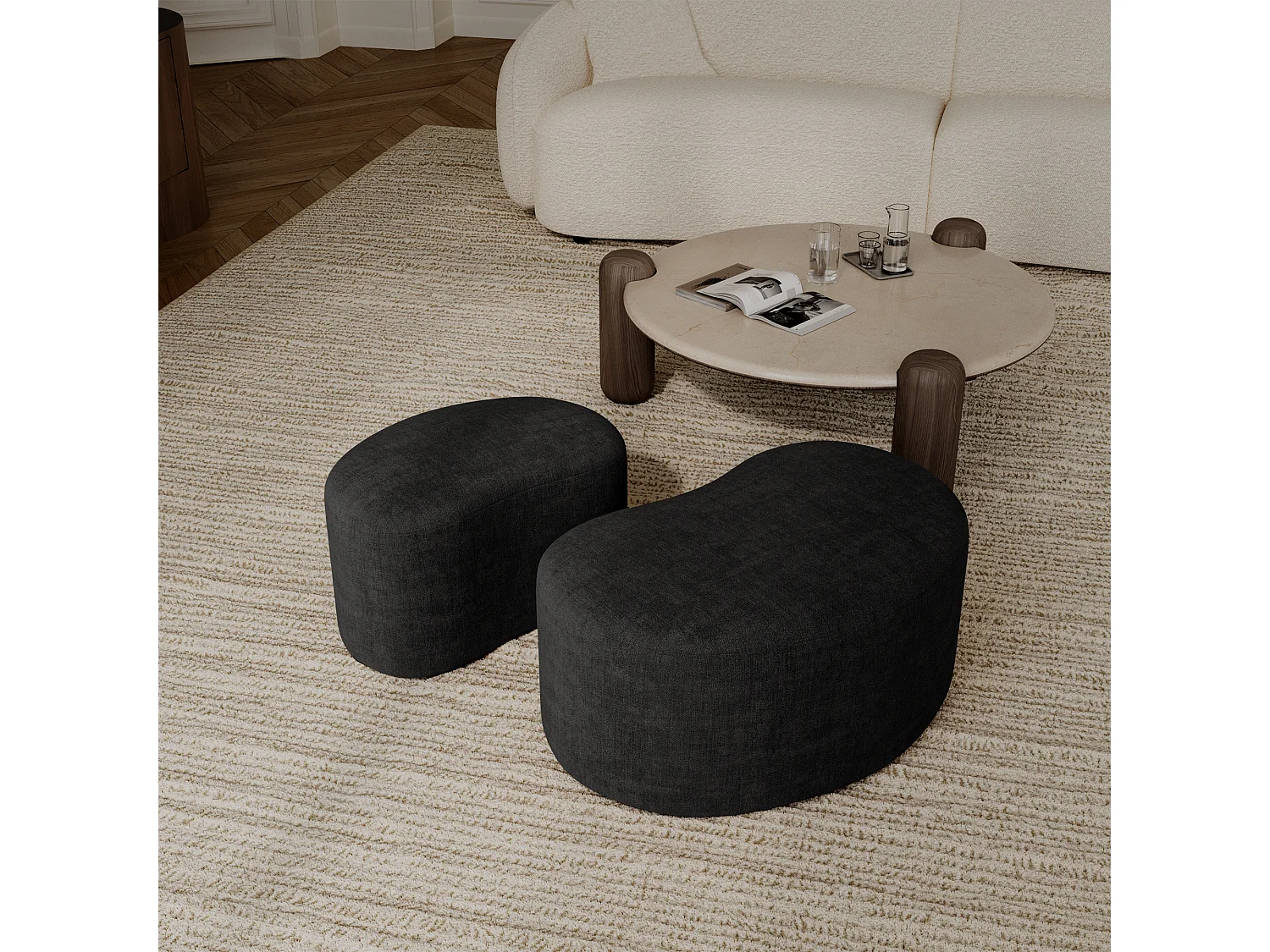 Pouf 80cm velours noir DUNE