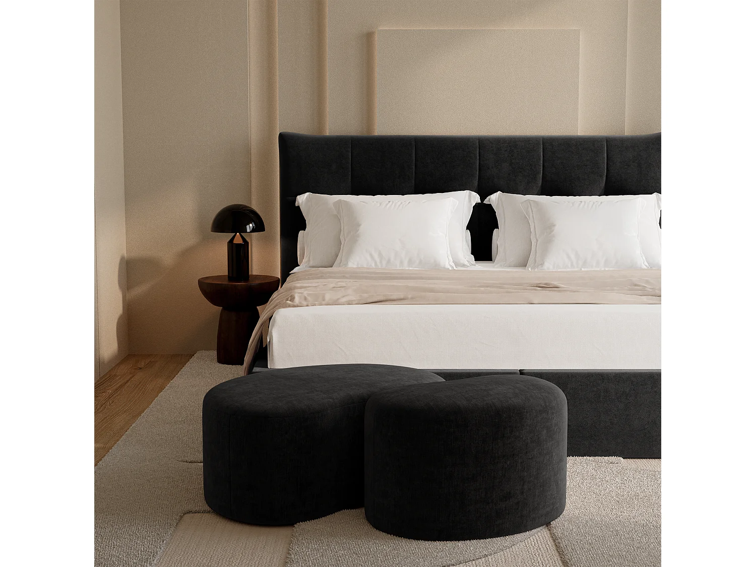 Pouf 80cm velours noir DUNE