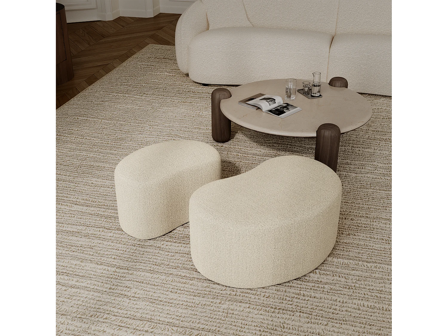 Pouf 60cm tissu bouclette crème DUNE