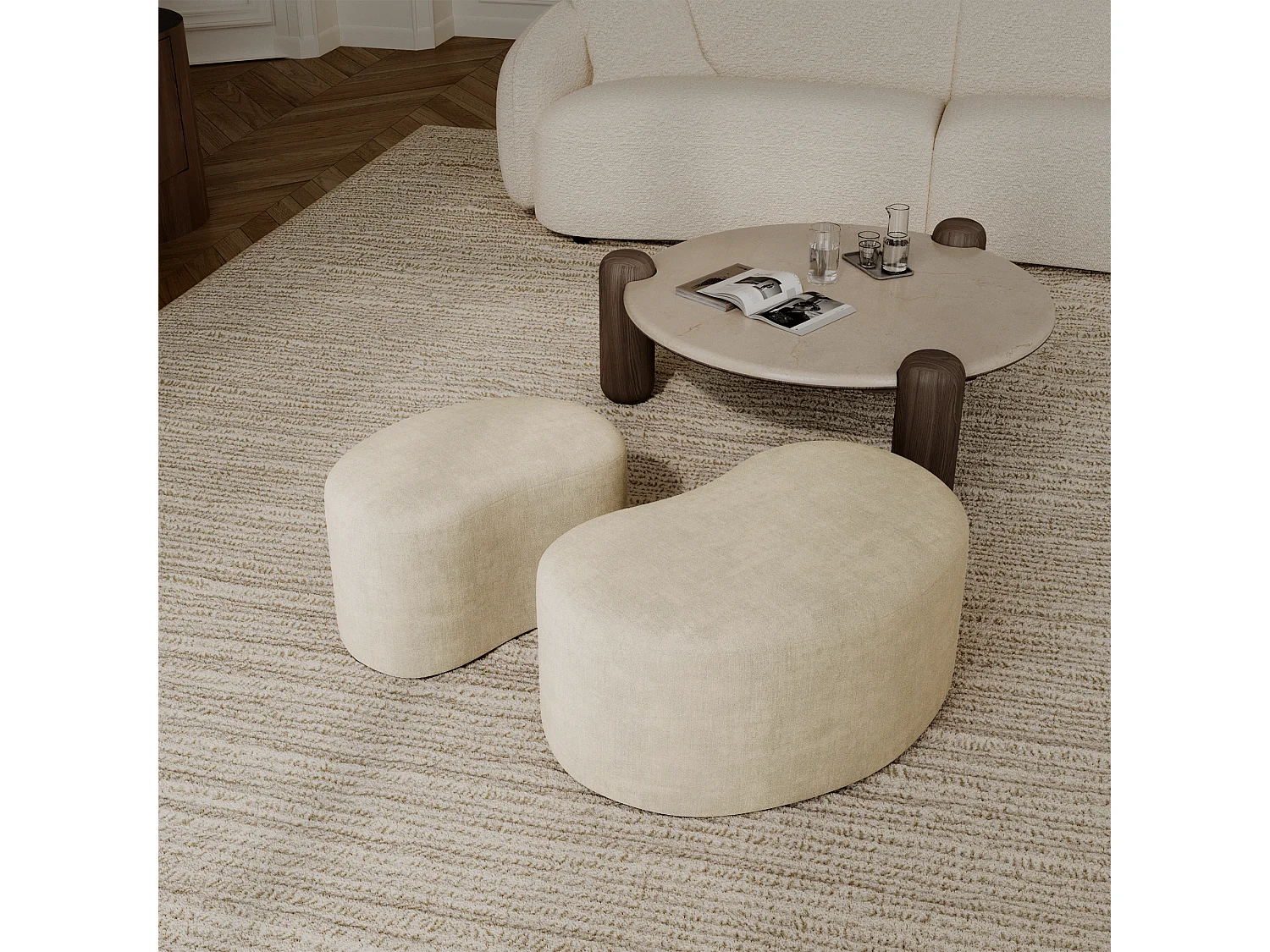 Pouf 60cm velours crème DUNE