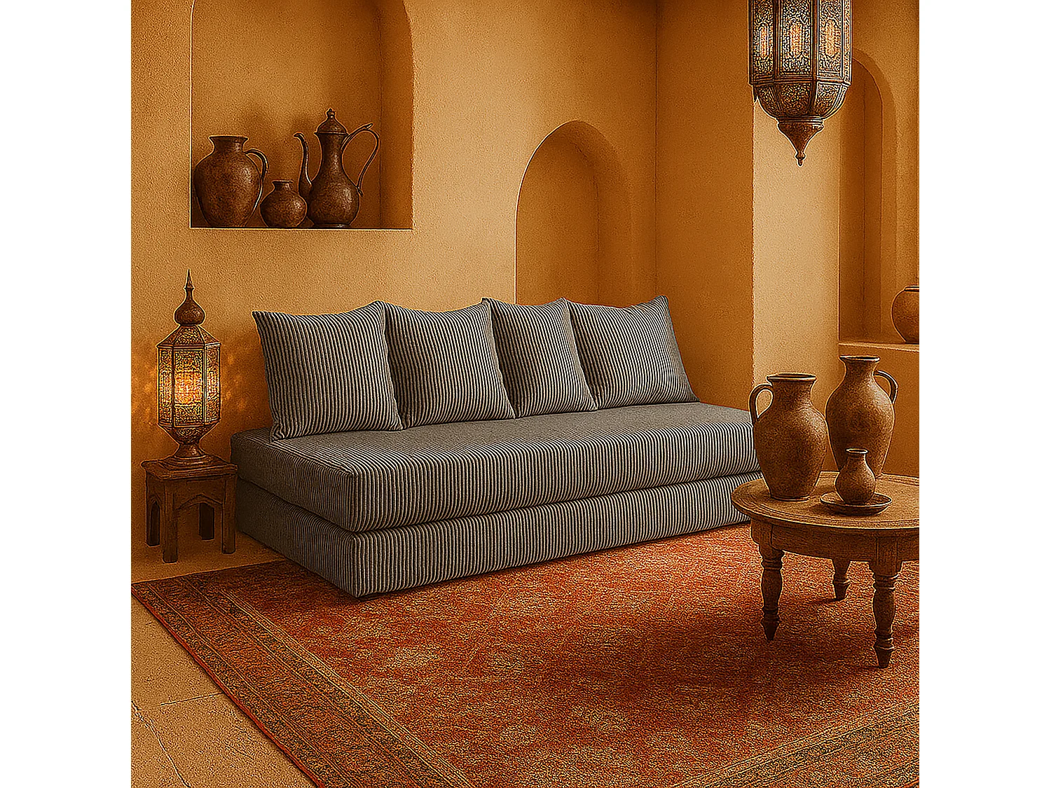 Canapé droit convertible LAYALI + 4 pl, déhoussable