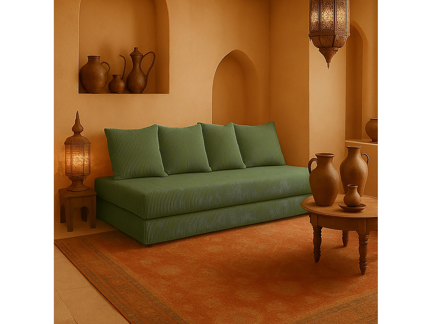 Canapé droit convertible LAYALI + 4 pl, déhoussable