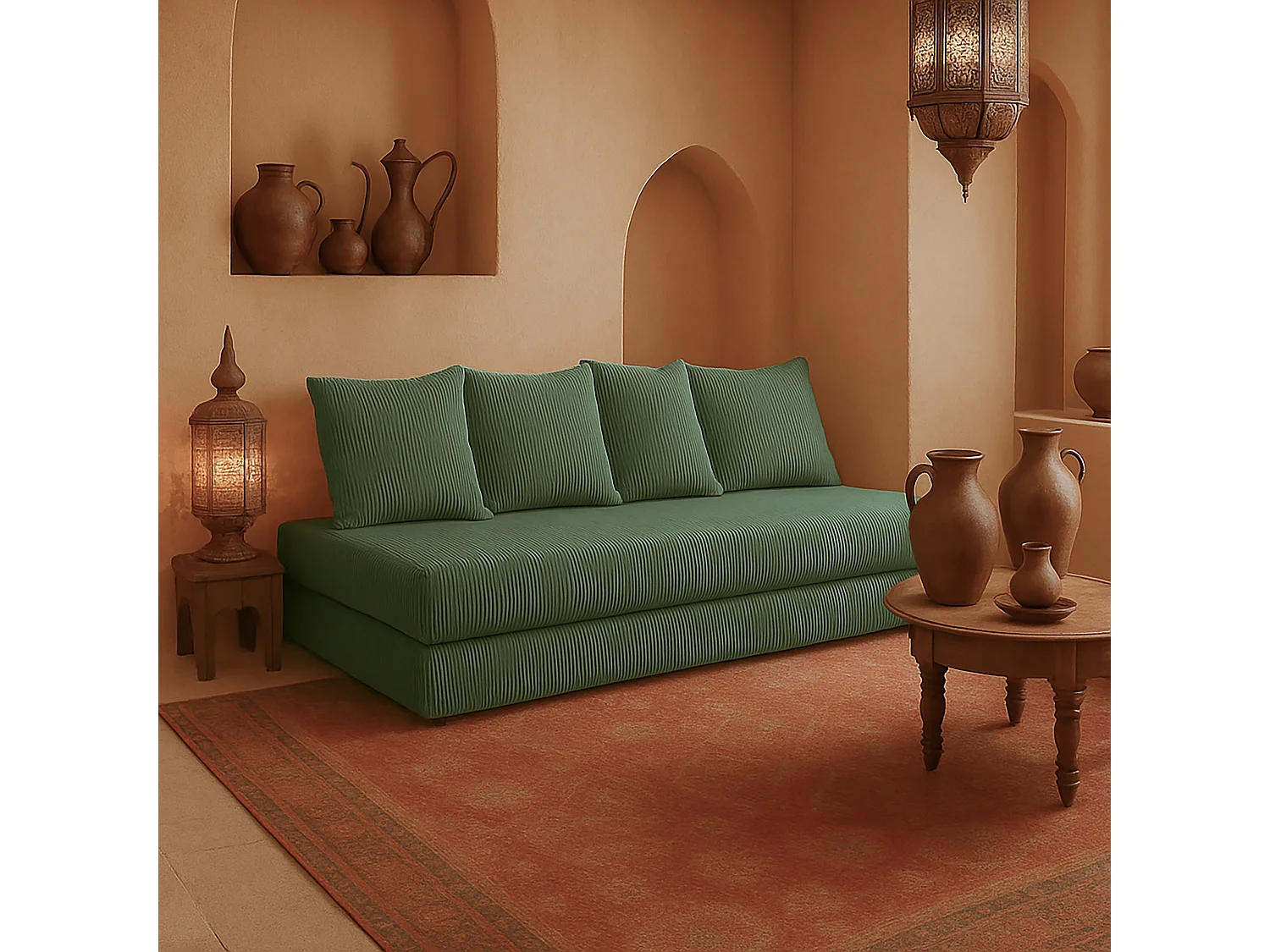 Canapé droit convertible LAYALI + 4 pl, déhoussable