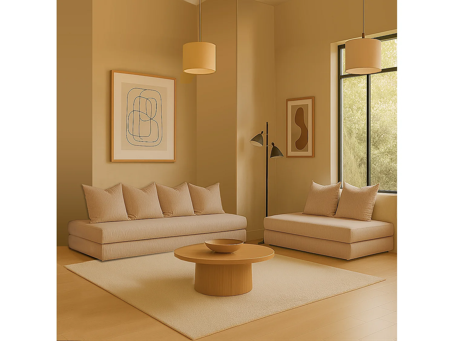 Canapé droit convertible LAYALI + 4 pl, déhoussable