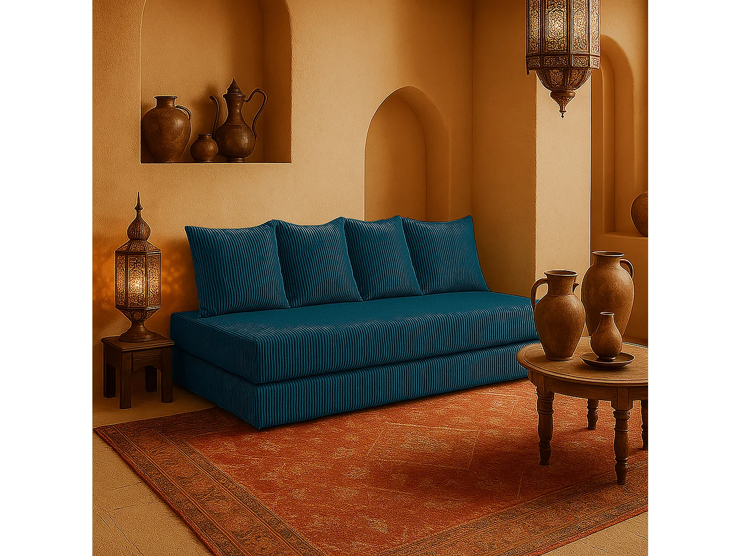 Canapé droit convertible LAYALI + 4 pl, déhoussable