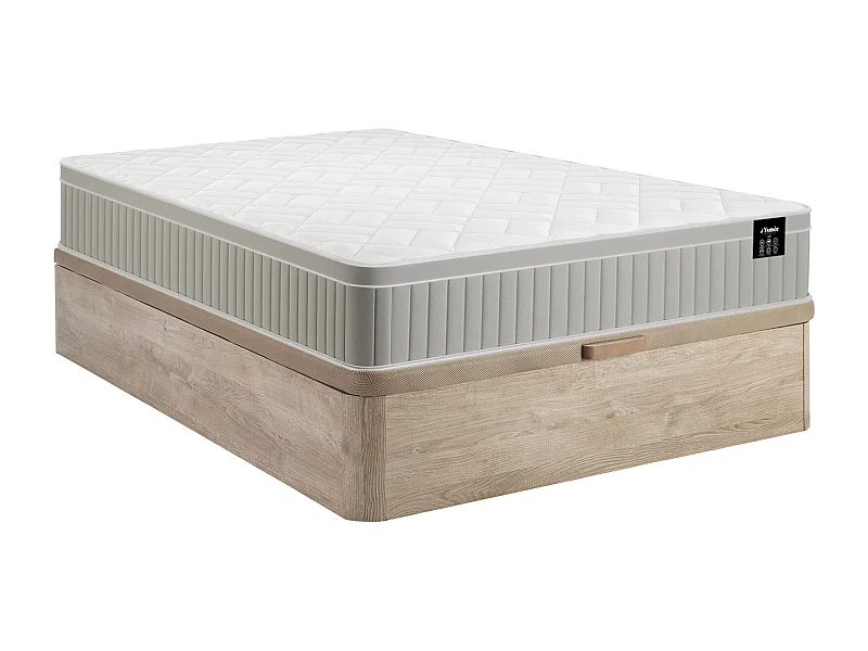 Conjunto 140 x 190 cm somier con arcón natural claro + colchón de espuma y gel viscoelástico 7 zonas 22 cm de grosor - SOMIRA de YSMÉE