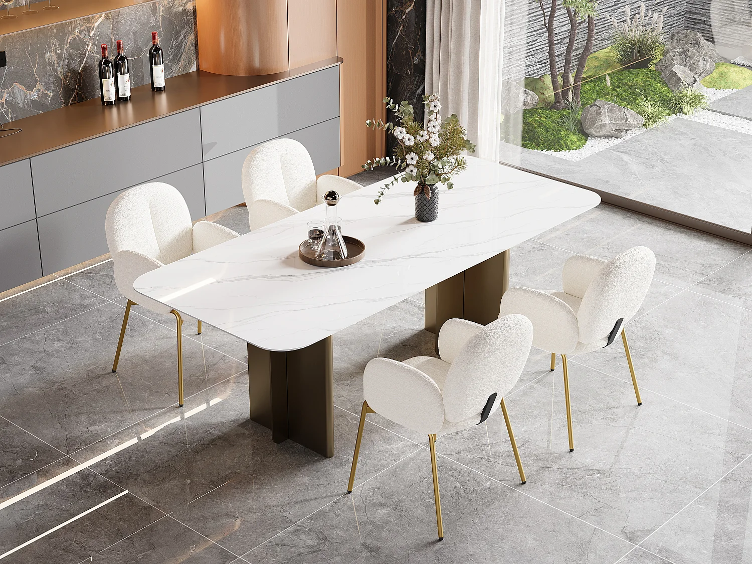 Set van 4 eetkamerstoelen - 55 x 64,5 x 88 cm - kaptafelstoel - gouden poten - fluweel - beige