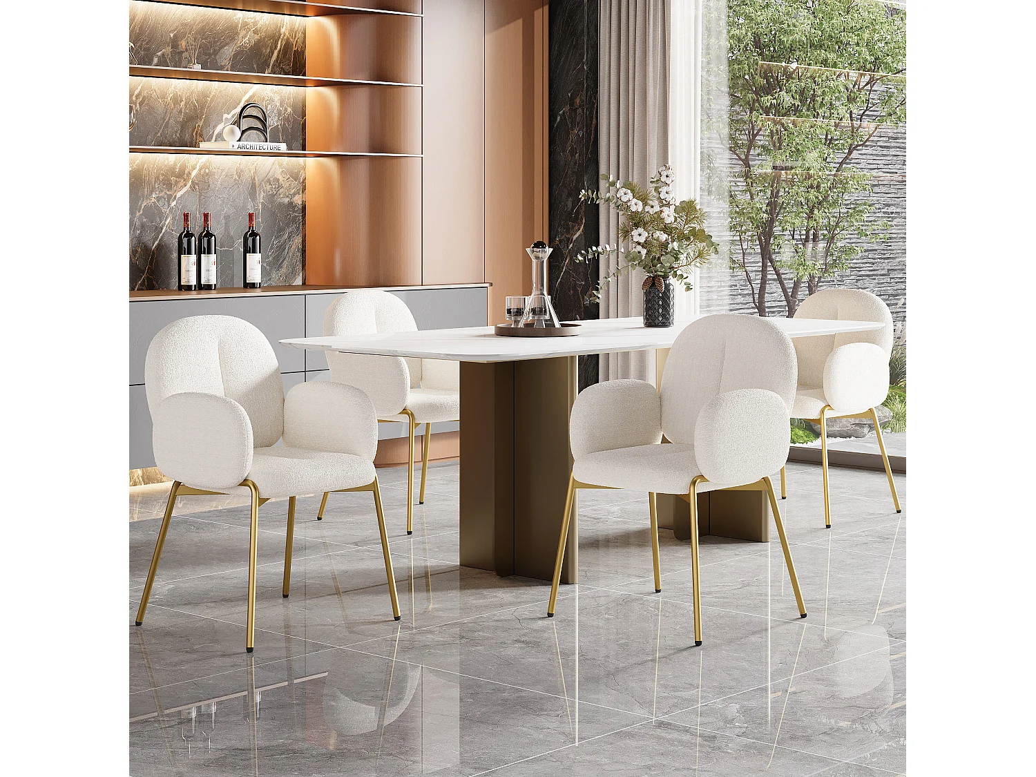 Set van 4 eetkamerstoelen - 55 x 64,5 x 88 cm - kaptafelstoel - gouden poten - fluweel - beige