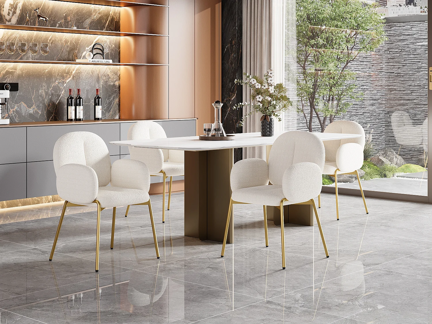 Set van 4 eetkamerstoelen - 55 x 64,5 x 88 cm - kaptafelstoel - gouden poten - fluweel - beige