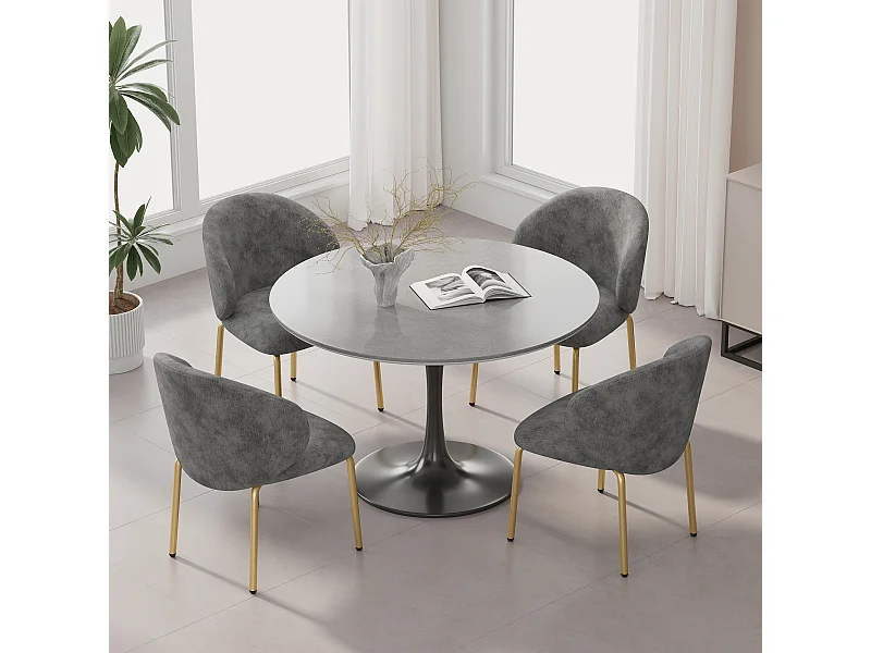 Lot de 4 chaises de salle à manger - 47.5 x 56 x 74 cm - chaise de coiffeuse - pieds dorés - chenille - gris