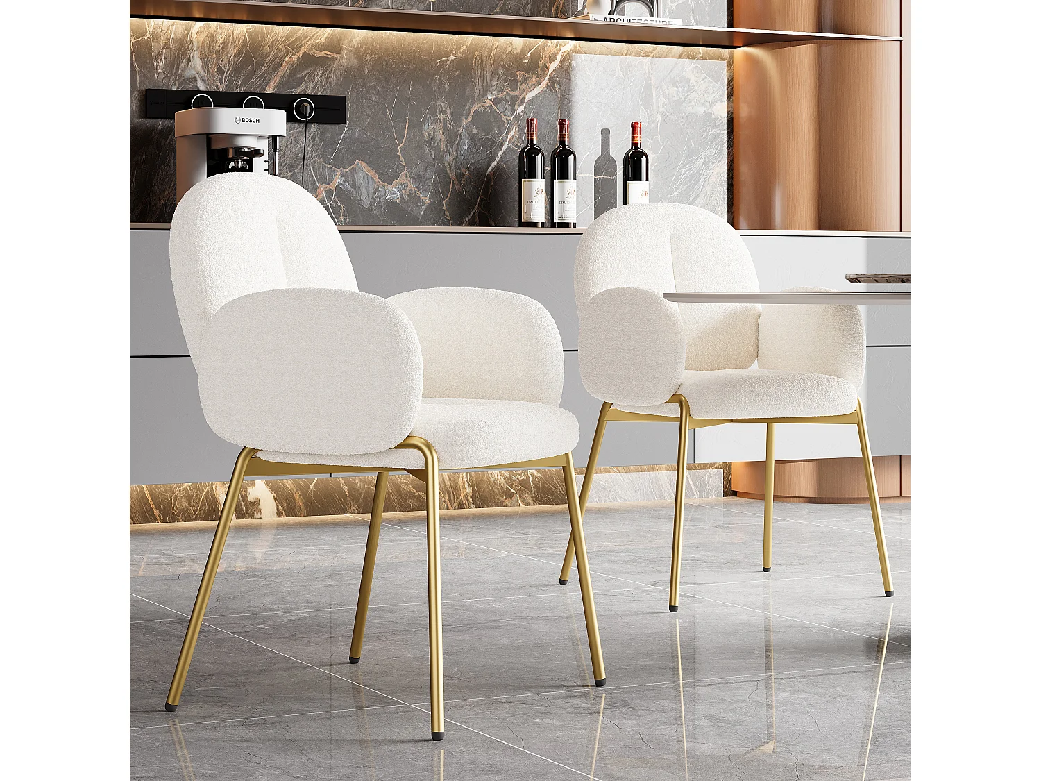 Set van 2 eetkamerstoelen - 55 x 64,5 x 88 cm - kaptafelstoel - gouden poten - fluweel - beige