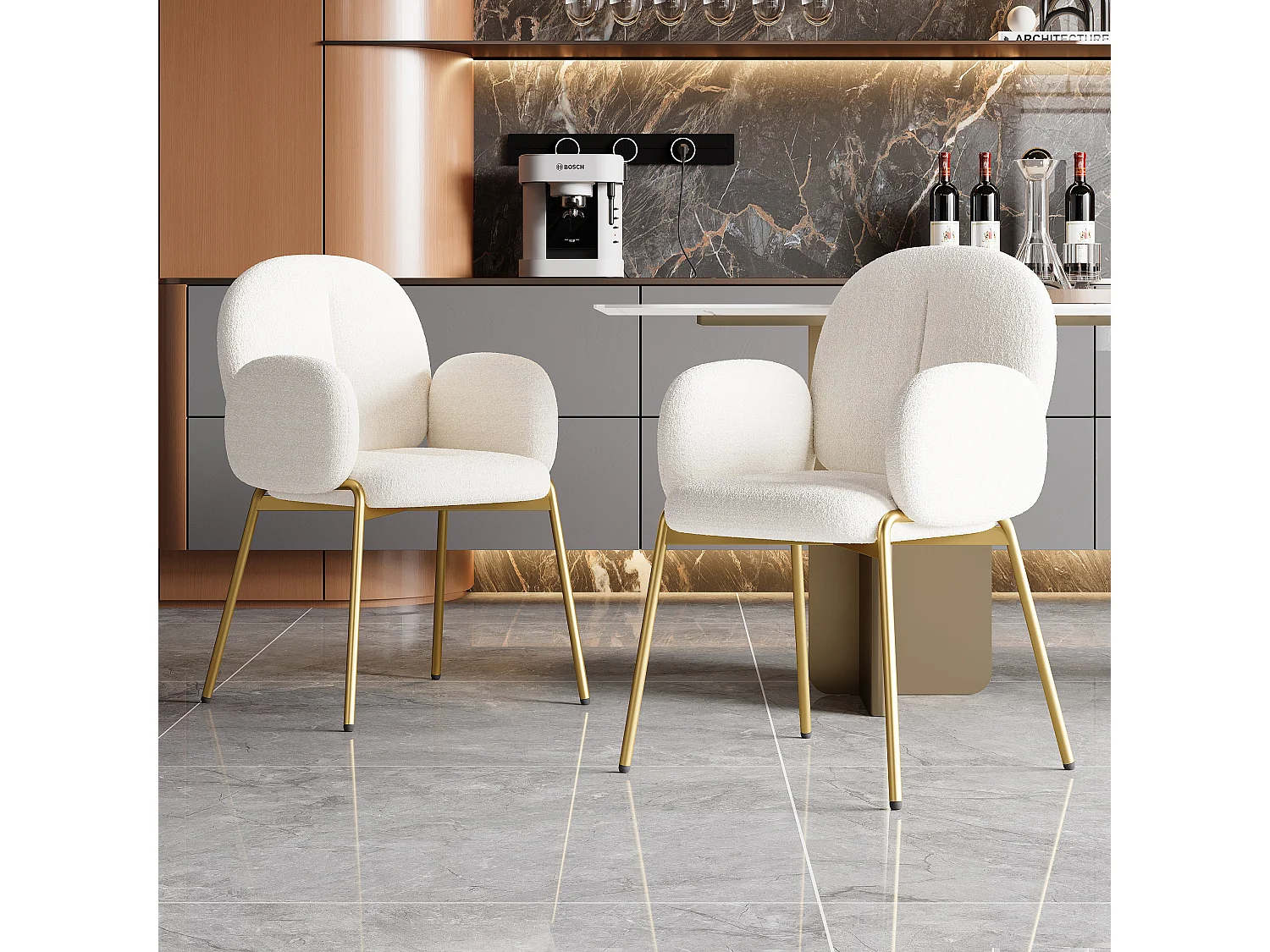Set van 2 eetkamerstoelen - 55 x 64,5 x 88 cm - kaptafelstoel - gouden poten - fluweel - beige
