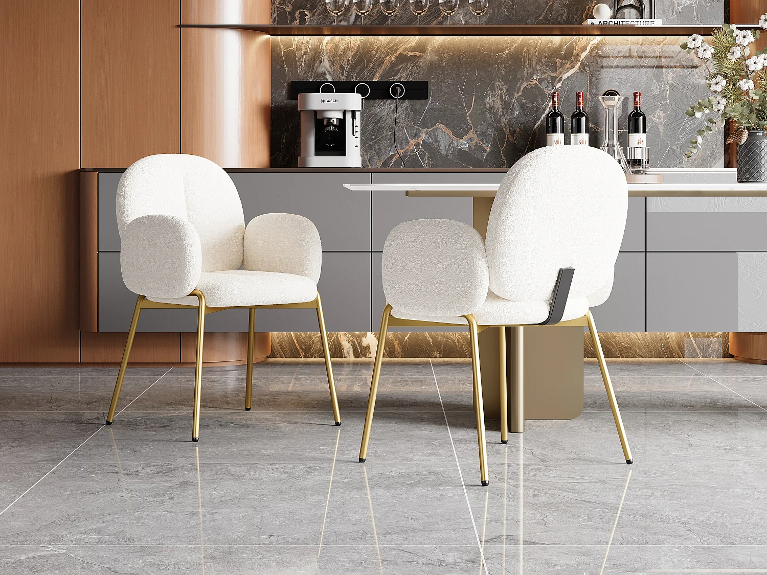 Set van 2 eetkamerstoelen - 55 x 64,5 x 88 cm - kaptafelstoel - gouden poten - fluweel - beige
