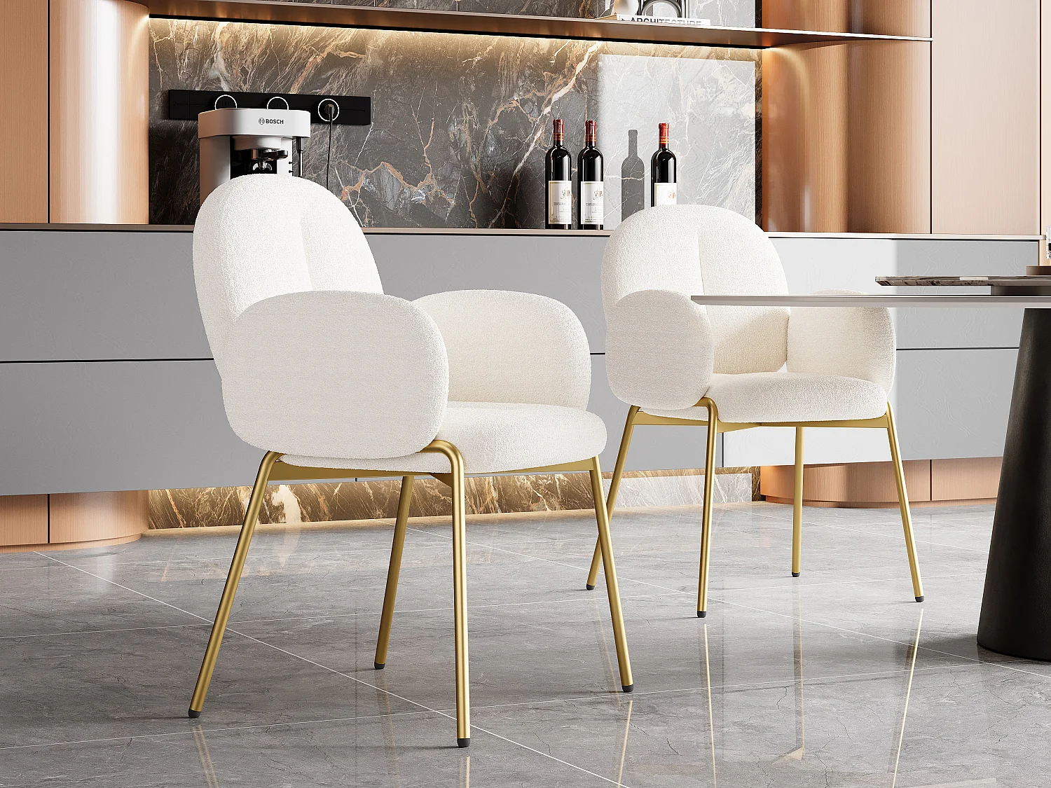Set van 2 eetkamerstoelen - 55 x 64,5 x 88 cm - kaptafelstoel - gouden poten - fluweel - beige