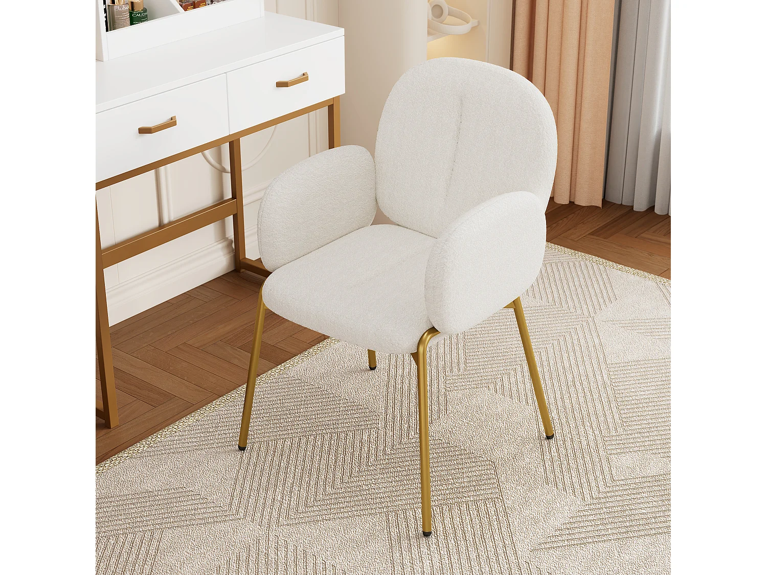 Set van 2 eetkamerstoelen - 55 x 64,5 x 88 cm - kaptafelstoel - gouden poten - fluweel - beige