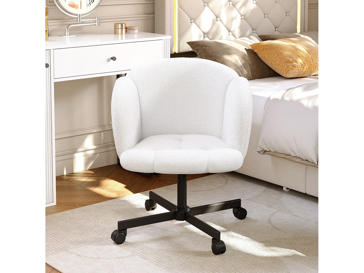 Chaise pivotante/chaise de bureau/chaise d'ordinateur - 66 x 64 x 87 cm - pivotante à 360° - velours - beige