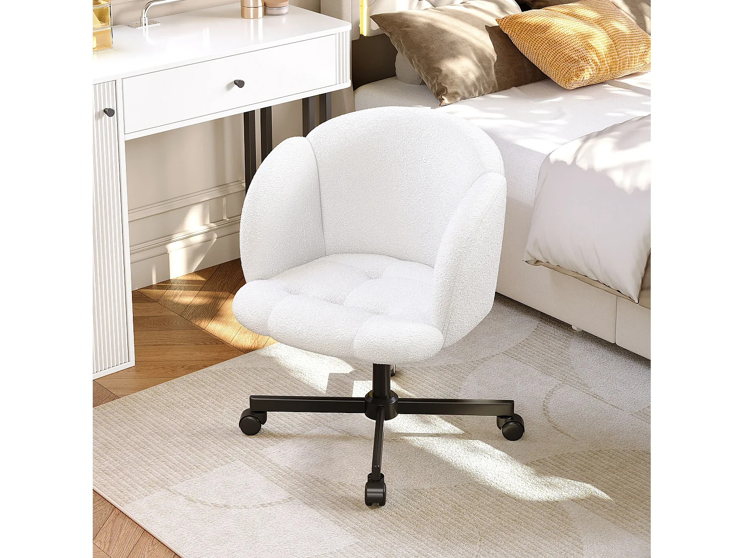 Chaise pivotante/chaise de bureau/chaise d'ordinateur - 66 x 64 x 87 cm - pivotante à 360° - velours - beige