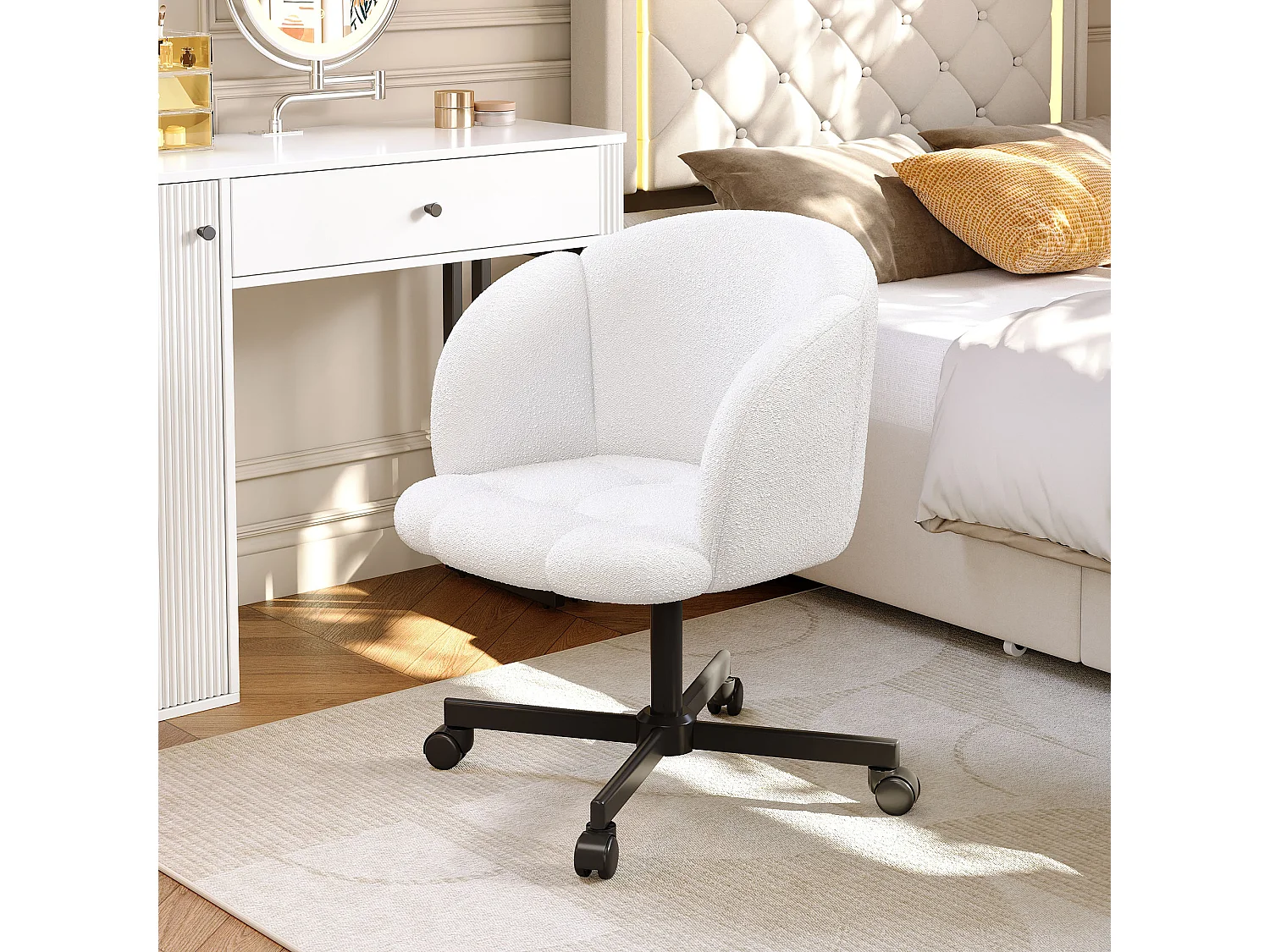 Chaise pivotante/chaise de bureau/chaise d'ordinateur - 66 x 64 x 87 cm - pivotante à 360° - velours - beige