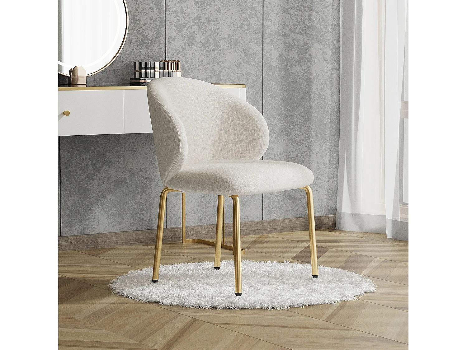 Set van 2 eetkamerstoelen - 47,5 x 56 x 74 cm - kaptafelstoel - gouden poten - chenille - beige