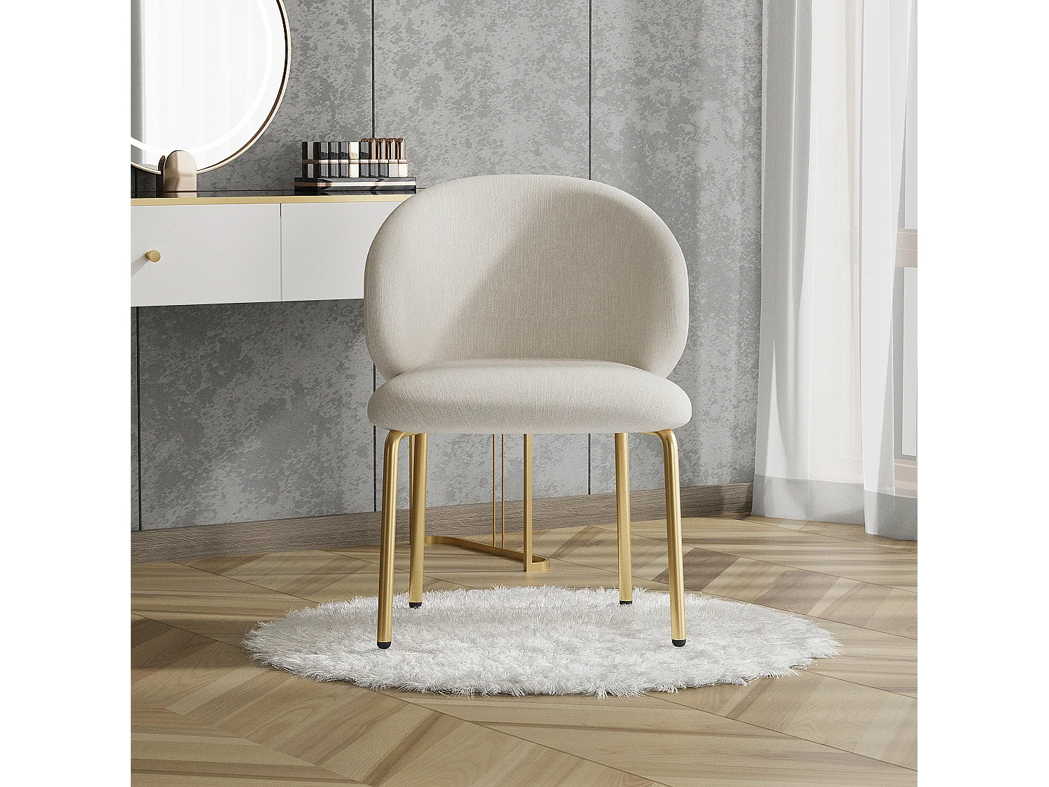 Set van 2 eetkamerstoelen - 47,5 x 56 x 74 cm - kaptafelstoel - gouden poten - chenille - beige