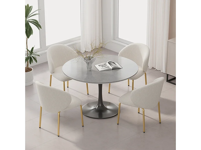 Set van 4 eetkamerstoelen - 47,5 x 56 x 74 cm - kaptafelstoel - gouden poten - chenille - beige