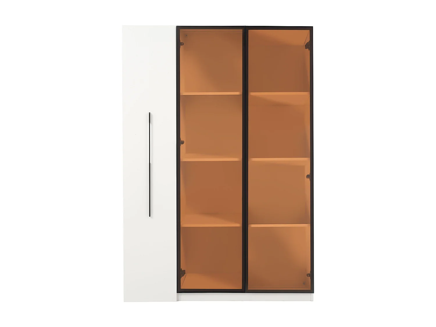 Vitrine mit Glastür und LED-Beleuchtung – 110,5 x 35 x 160 cm – mit ausziehbarem Seitenboden – MDF – weiß